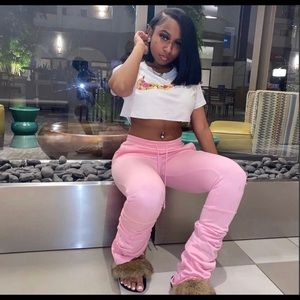 Pink Stacked Joggers